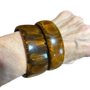 Stunning Mahogany Flame Marbled Bakelite Bangle Bracelets